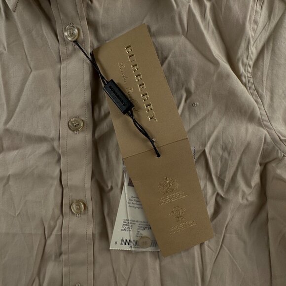 NWT Burberry London Women US 6 (40) Button Up Shirt Beige Cotton Stretch Ladies - Picture 15 of 16